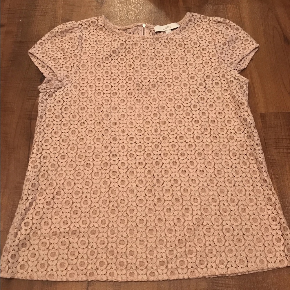 Ann Taylor LOFT Women's Rose Gold Shimmery Lace Sheer Blouse Size S
